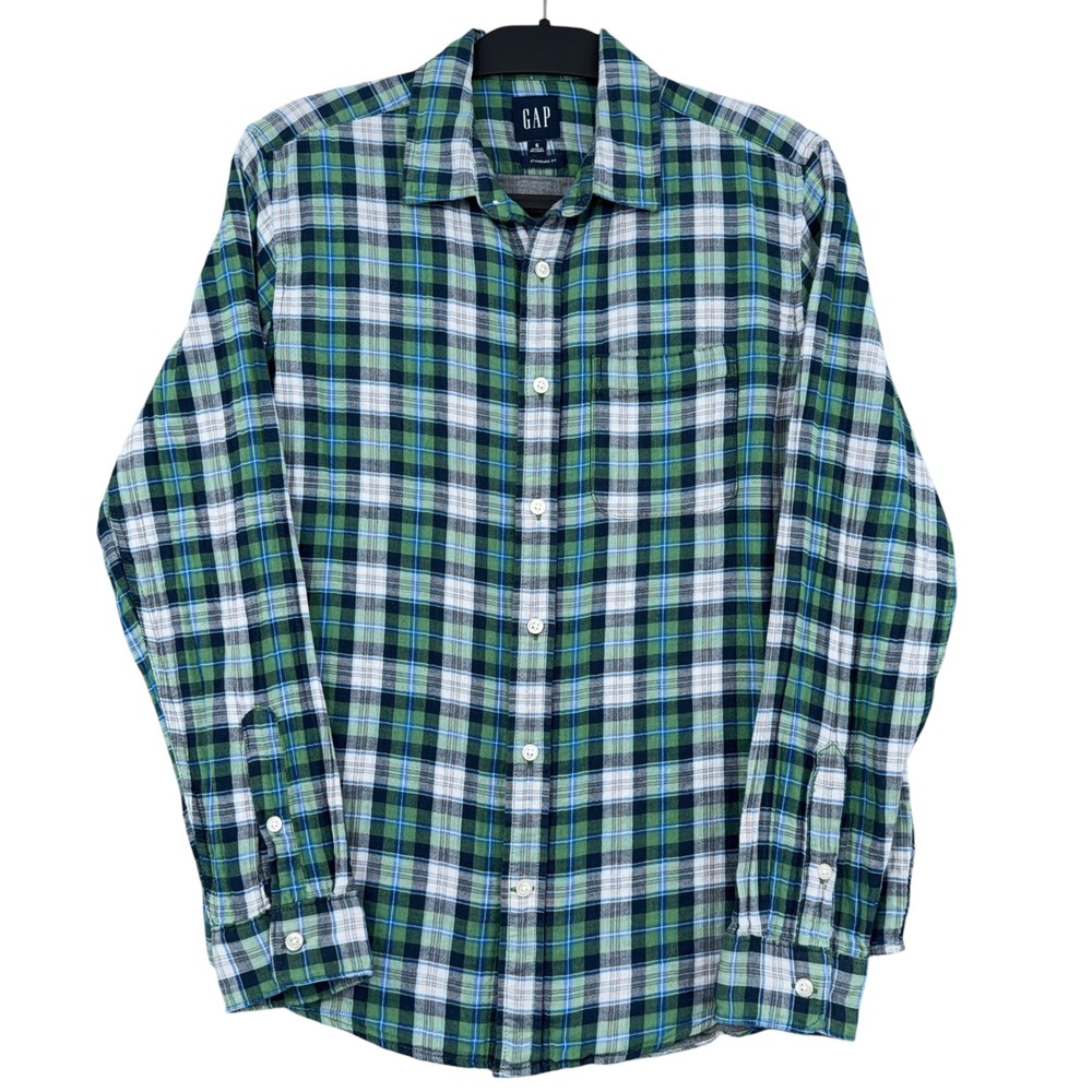 GAP Button Down Flannel Shirt Mens S 100% Cotton‎ Green Plaid